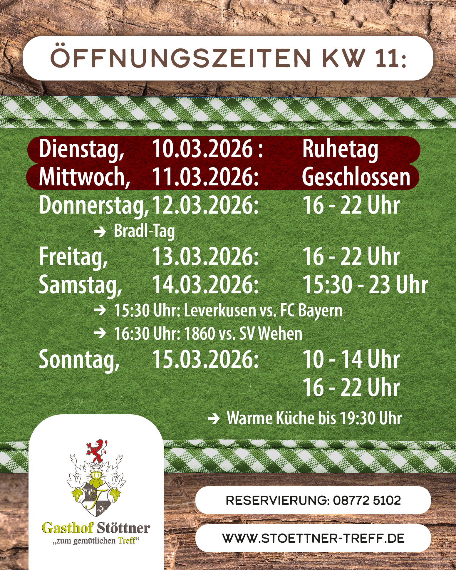 Öffnungszeiten KW11