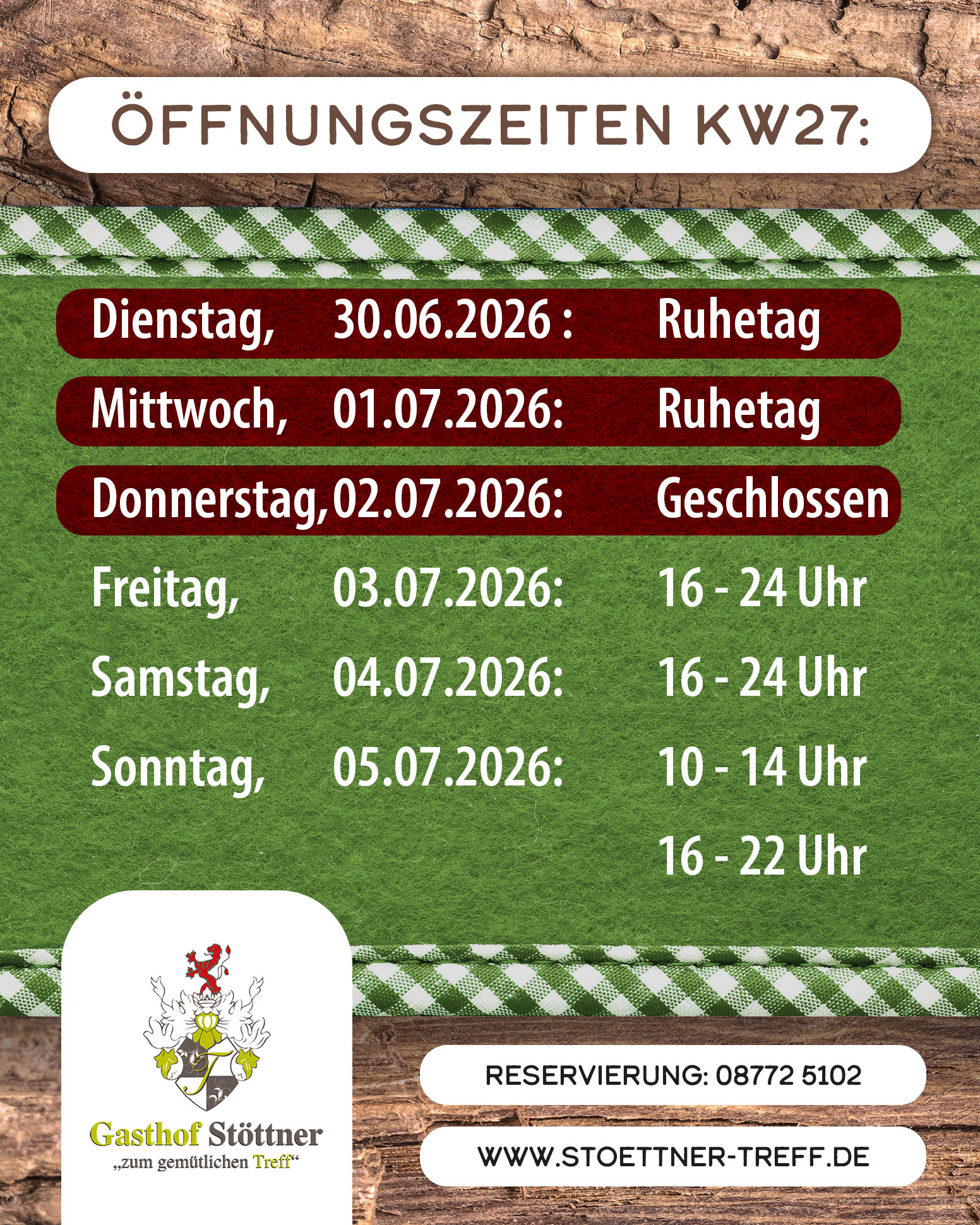 Öffnungszeiten KW27 2026