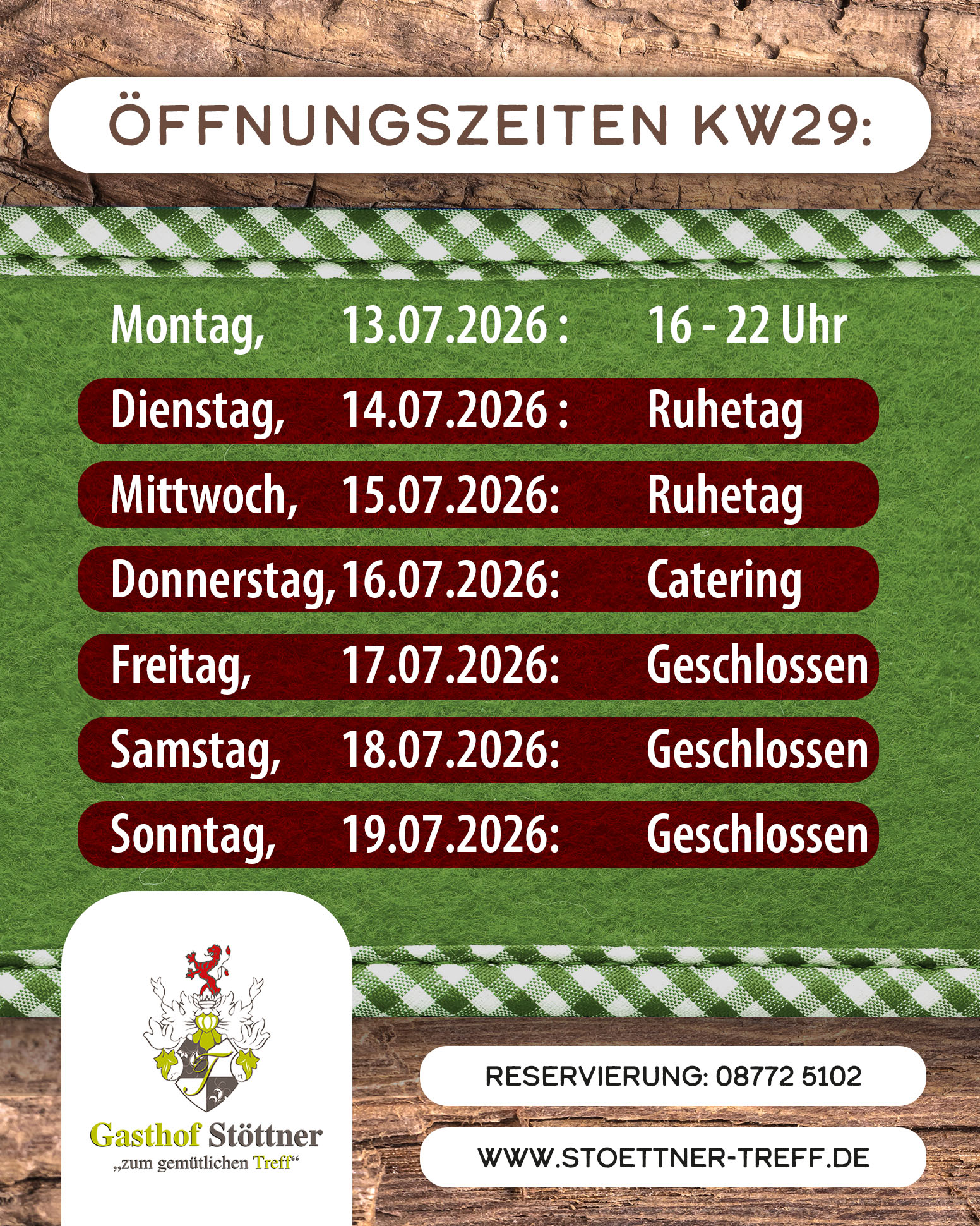 Öffnungszeiten KW292026